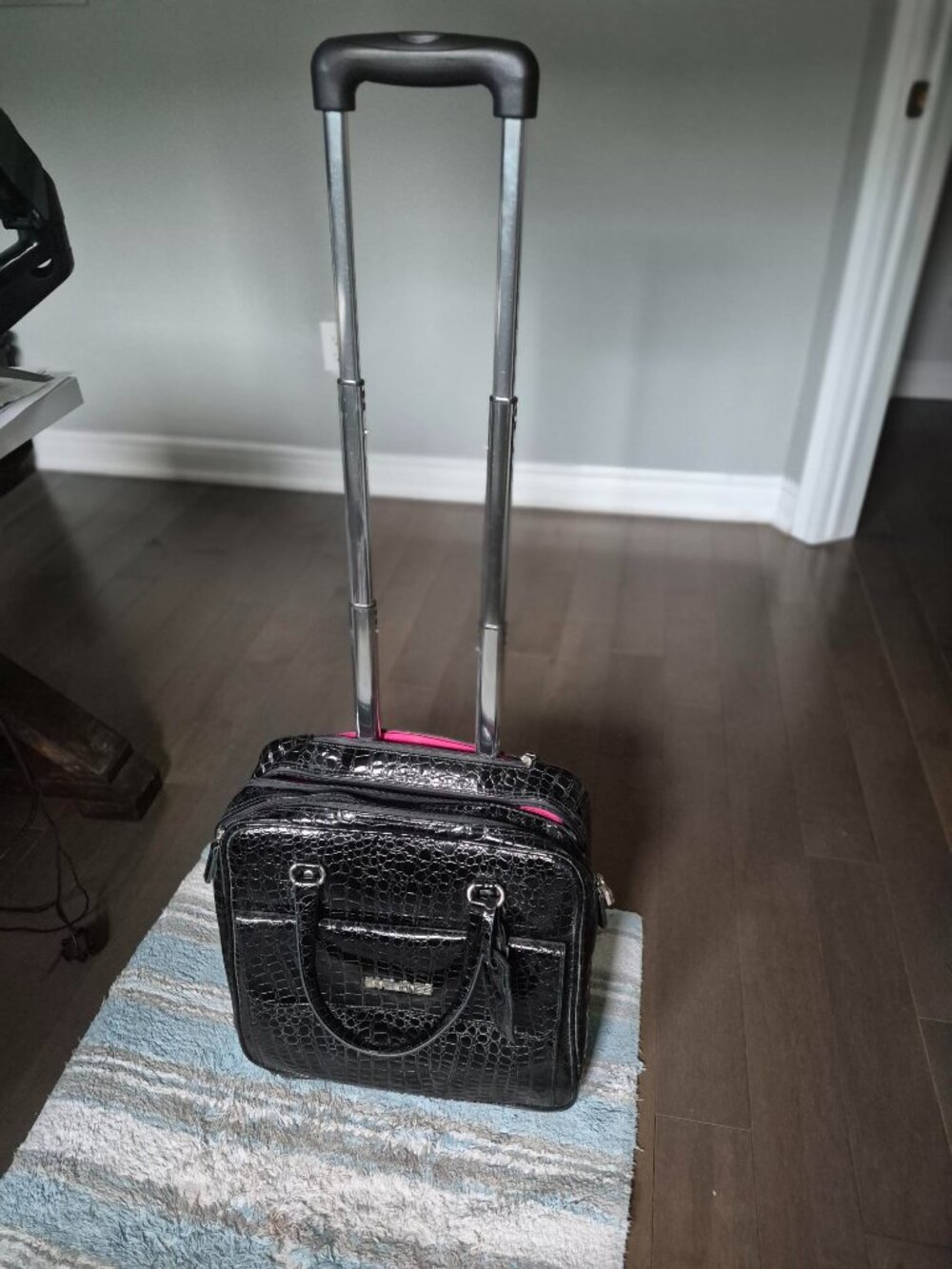 Women's stylist patent leather look travel/work bag with wheels